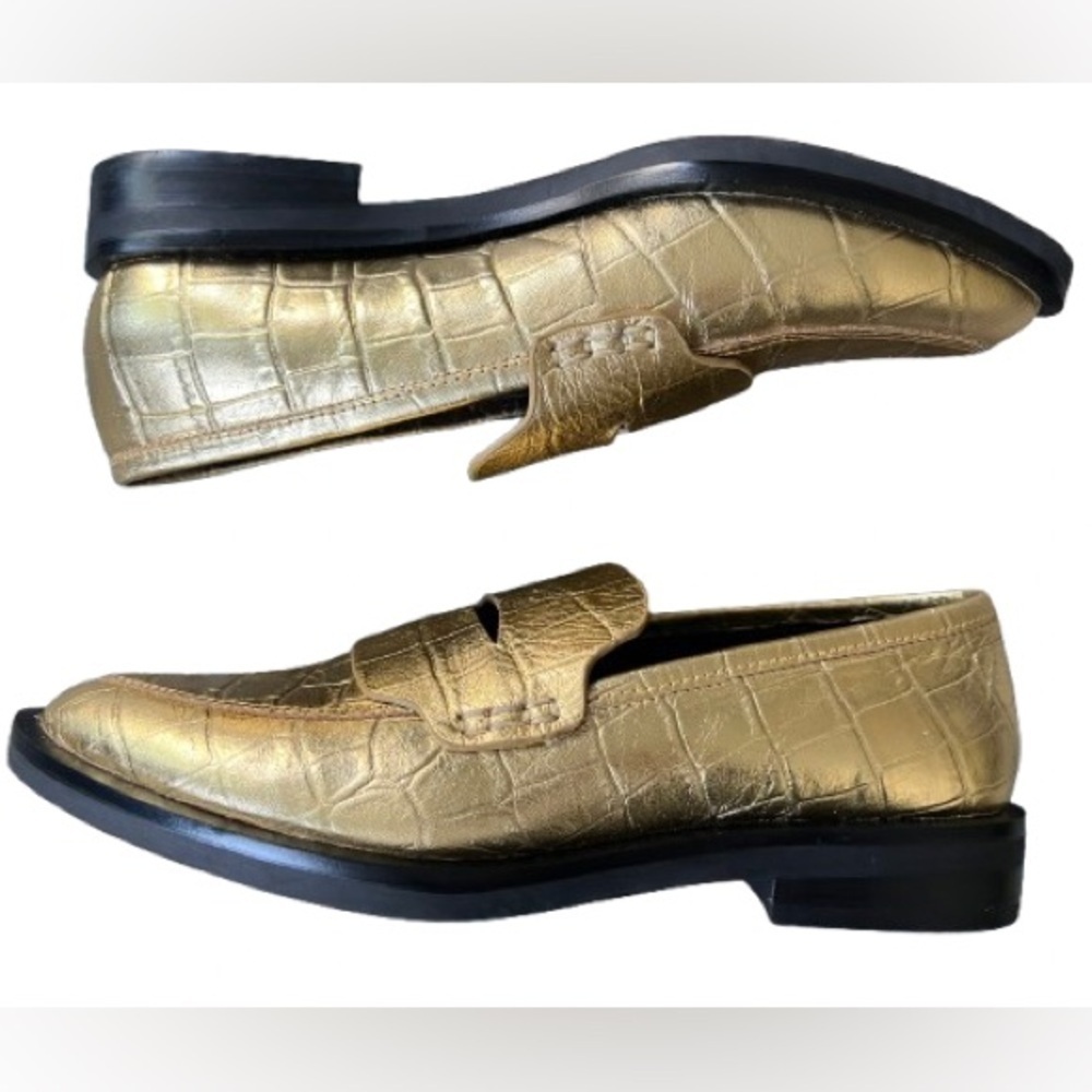 NWOT Rebecca Minkoff Women's Pacey Penny Pointed Loafer In Gold Leather … - Picture 6 of 8